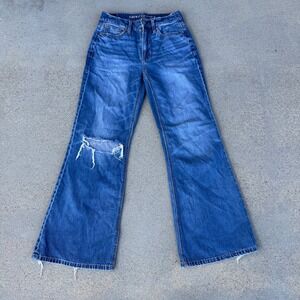 American Eagle Size 00 Short Low Rise Baggy Flare Jeans Denim‎